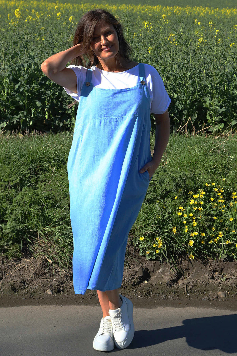 Adina Linen Pinafore Dress Powder Blue
