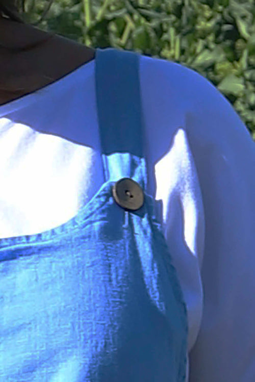 Adina Linen Pinafore Dress Powder Blue - Image 3