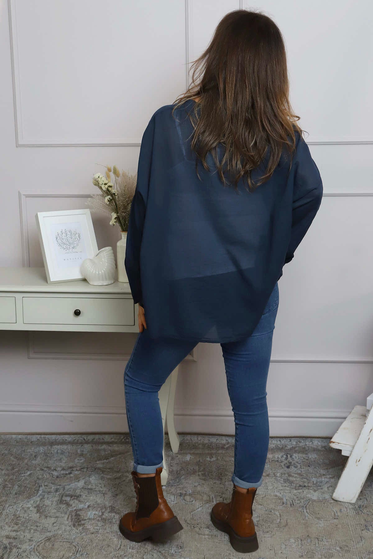 Kendra V-Neck Cotton Top Navy