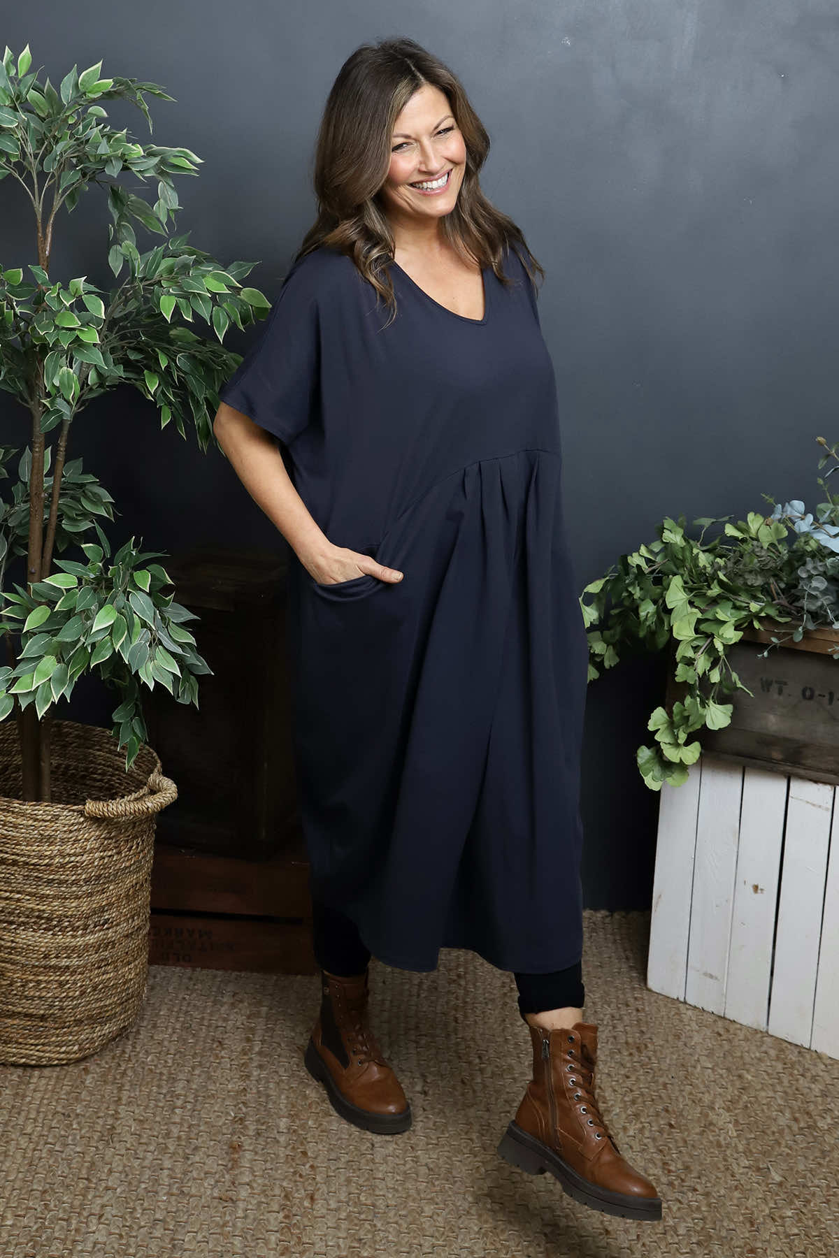 Fenella Cotton Dress Navy