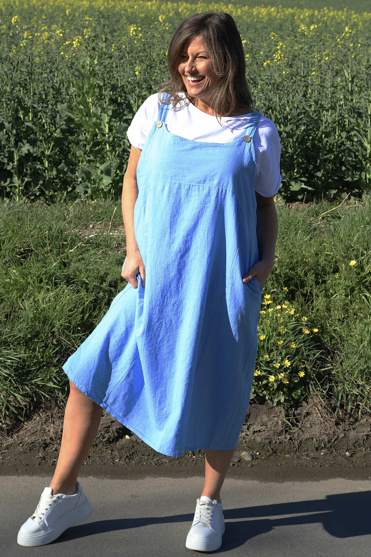 Adina Linen Pinafore Dress Powder Blue