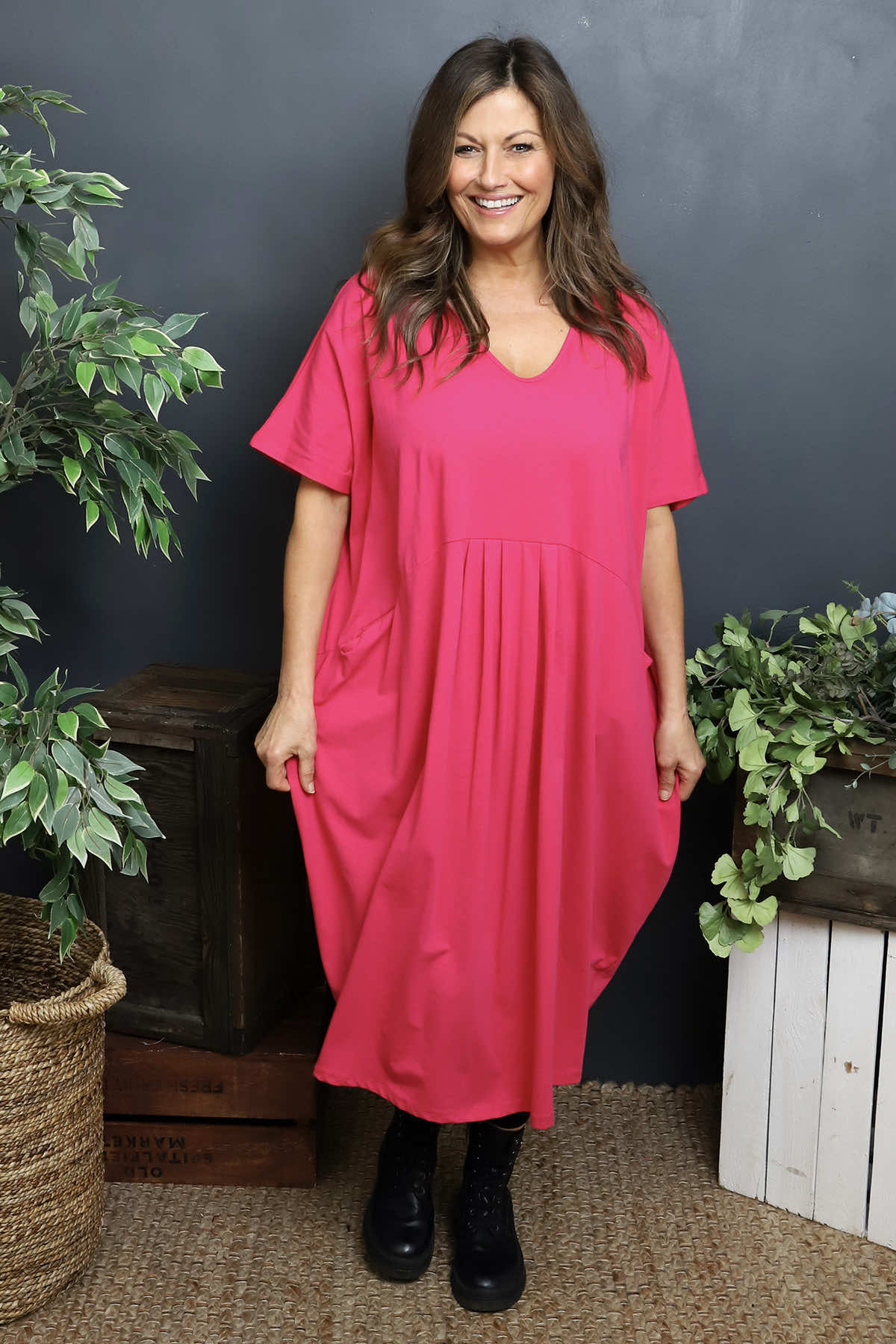 Fenella Cotton Dress Fuchsia