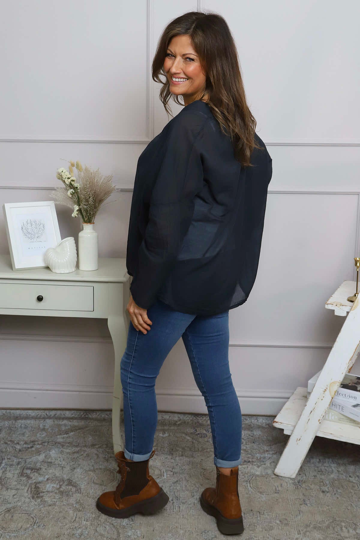 Kendra V-Neck Cotton Top Black