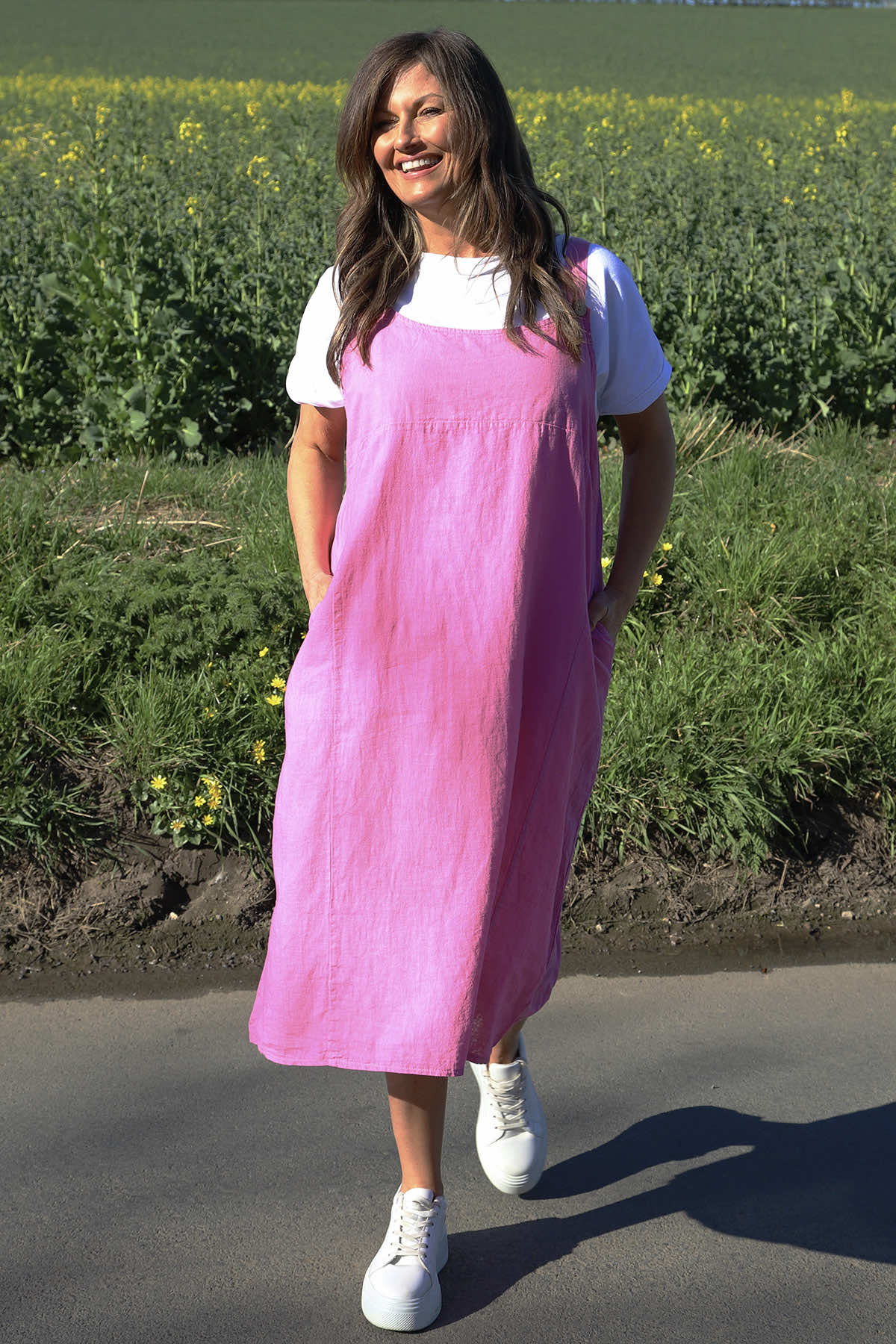 Made In Italy Adina Linen Pinafore Dress | Kit and Kaboodal