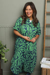 Carlyn Print Button Dress Green