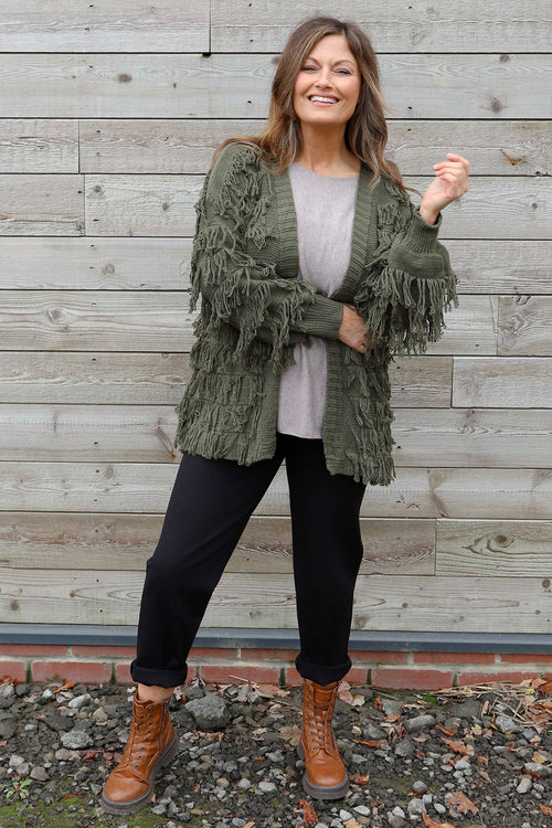 Caitlin Tassel Knitted Cardigan Khaki