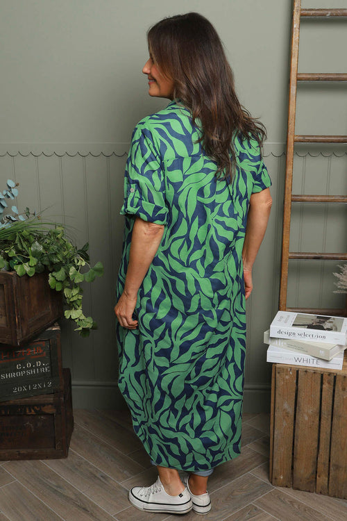 Carlyn Print Button Dress Green - Image 4