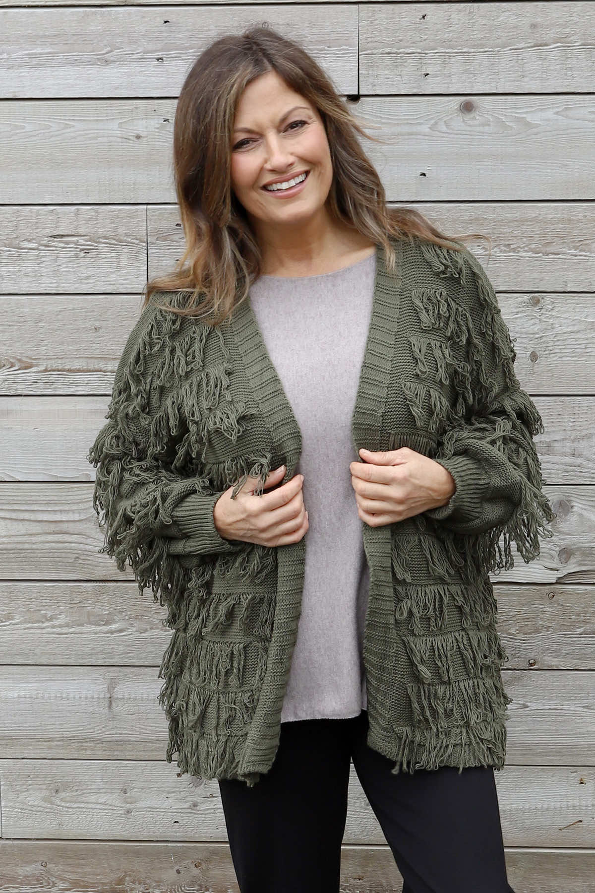 Caitlin Tassel Knitted Cardigan Khaki