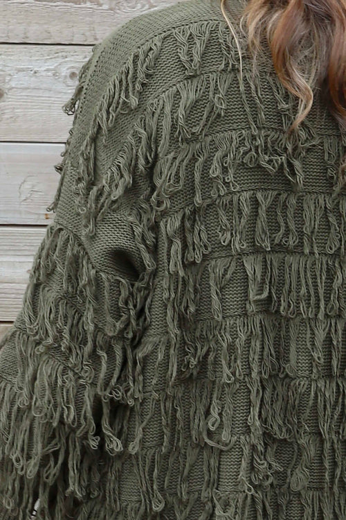 Caitlin Tassel Knitted Cardigan Khaki - Image 3
