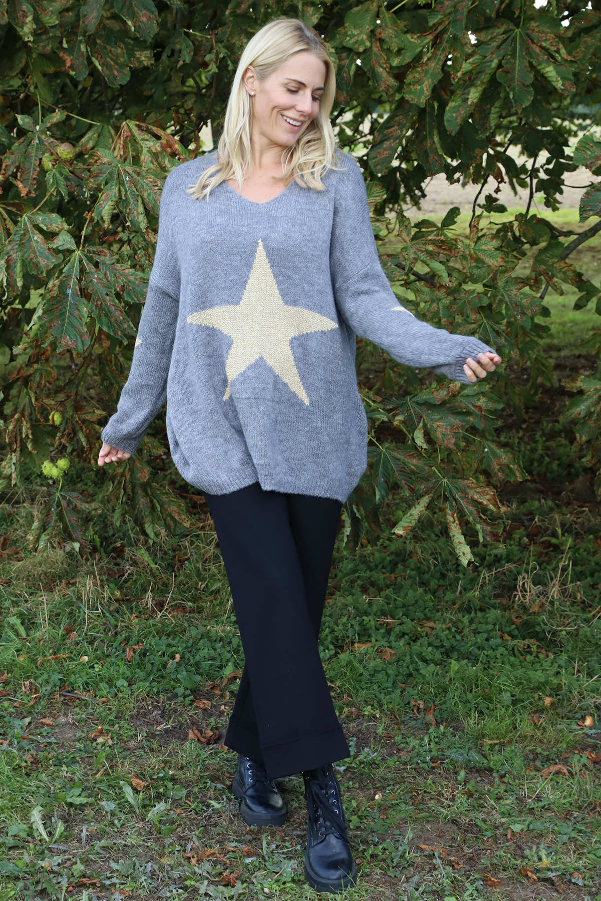 Paige Star Knitted Jumper Mid Grey