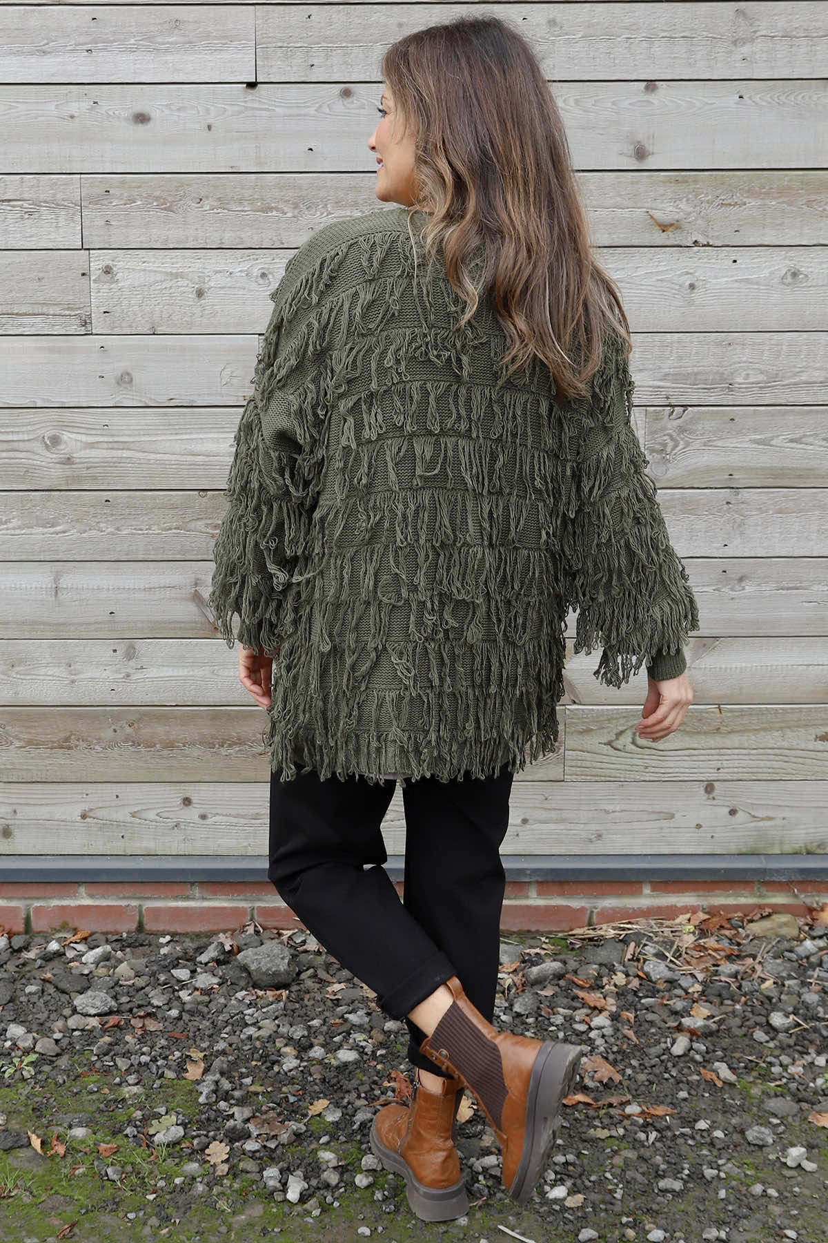 Caitlin Tassel Knitted Cardigan Khaki