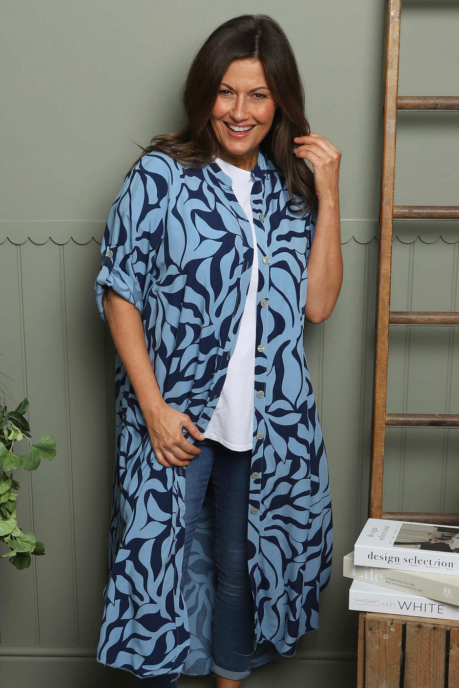 Carlyn Print Button Dress Blue