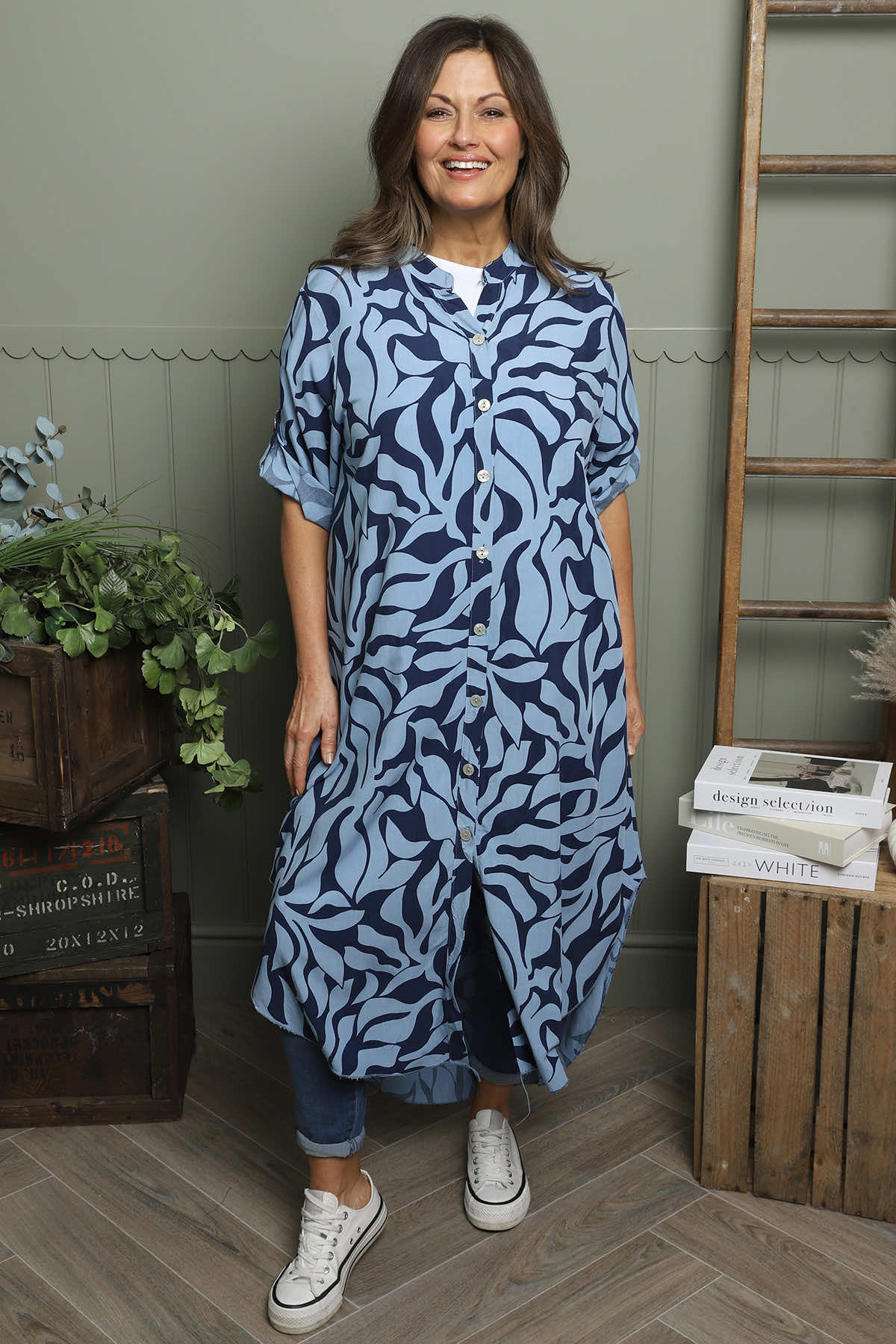 Carlyn Print Button Dress Blue