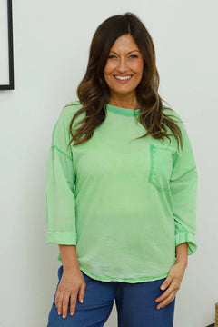 Amelie Washed Pocket Cotton Top Green