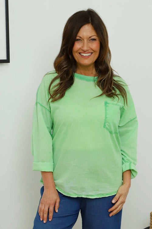 Amelie Washed Pocket Cotton Top Green - Image 1