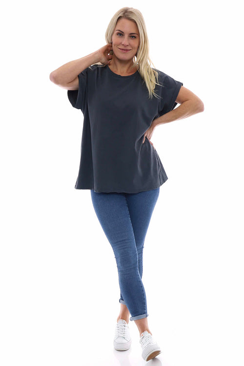 Rebecca Rolled Sleeve Top Charcoal - Image 3