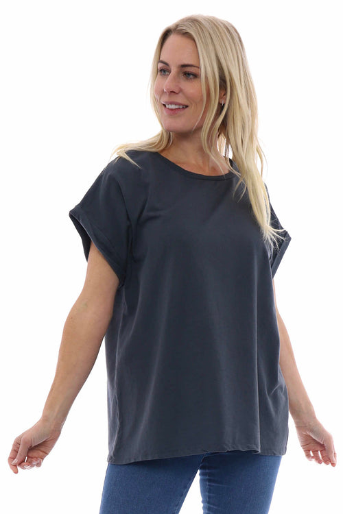 Rebecca Rolled Sleeve Top Charcoal - Image 1