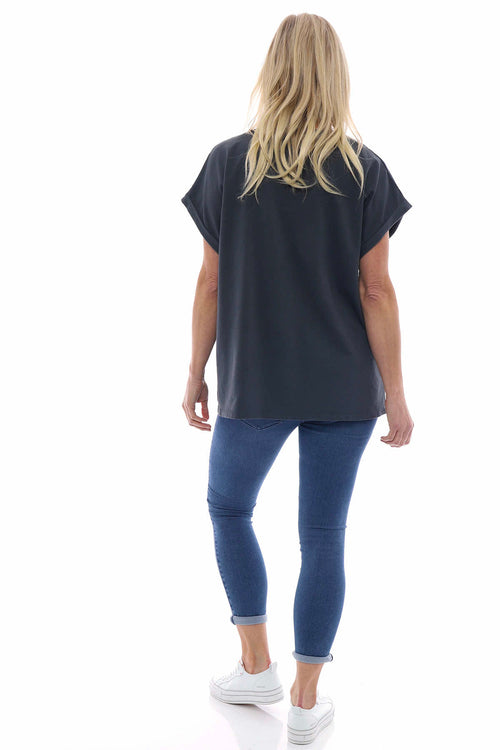 Rebecca Rolled Sleeve Top Charcoal - Image 4