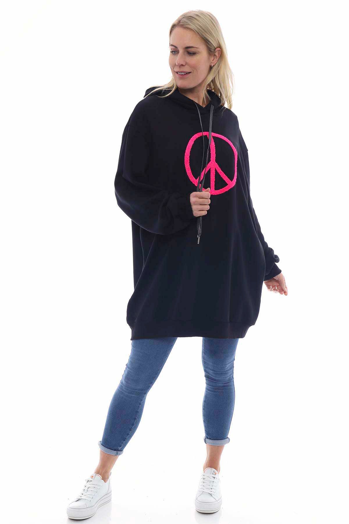 Peace Hooded Cotton Top Black