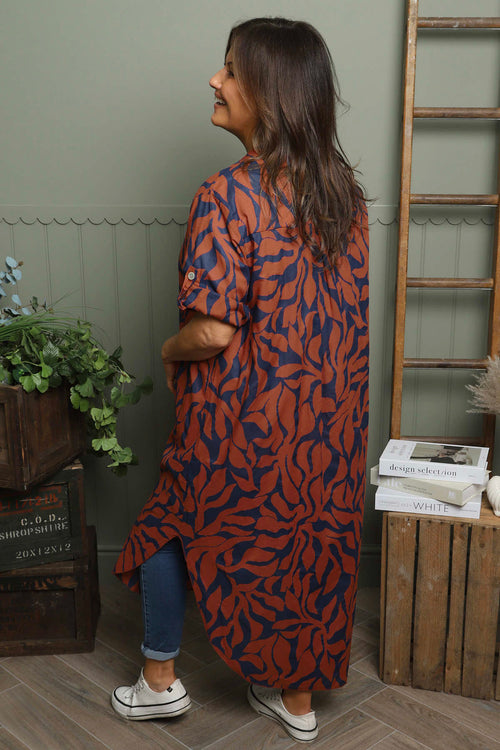 Carlyn Print Button Dress Burnt Orange - Image 4