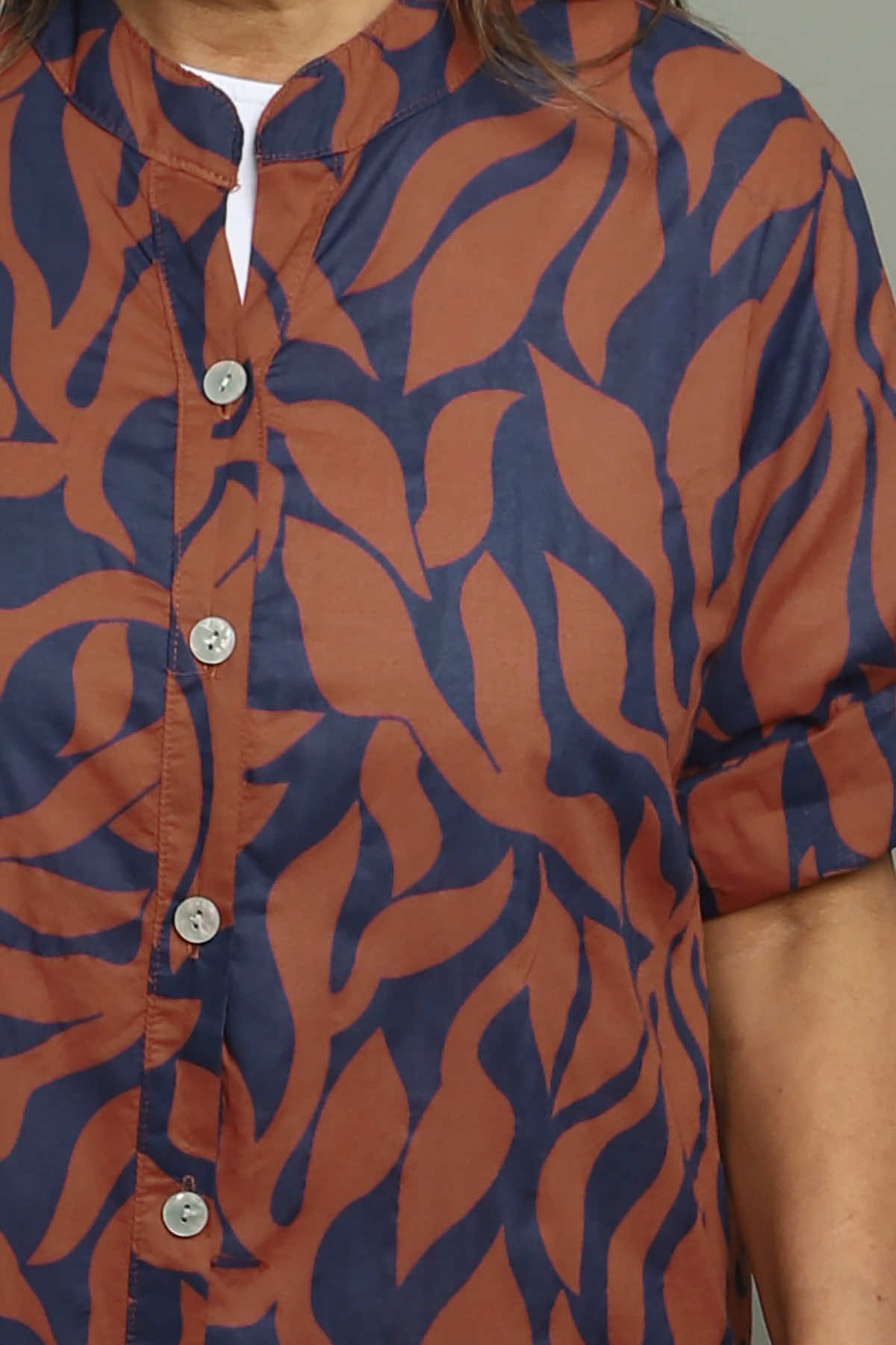 Carlyn Print Button Dress Burnt Orange