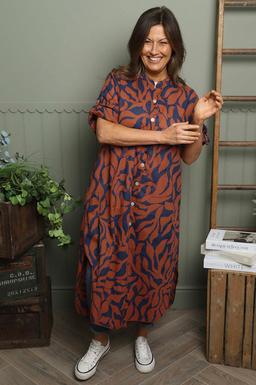 Carlyn Print Button Dress Burnt Orange - Image 2