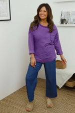 Amelie Washed Pocket Cotton Top Purple Purple - Amelie Washed Pocket Cotton Top Purple