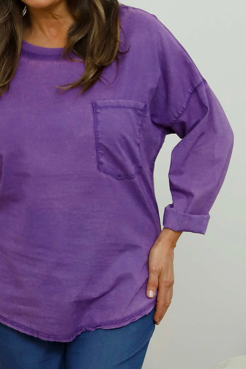 Amelie Washed Pocket Cotton Top Purple - Image 3