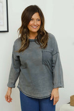 Amelie Washed Pocket Cotton Top Charcoal Charcoal - Amelie Washed Pocket Cotton Top Charcoal