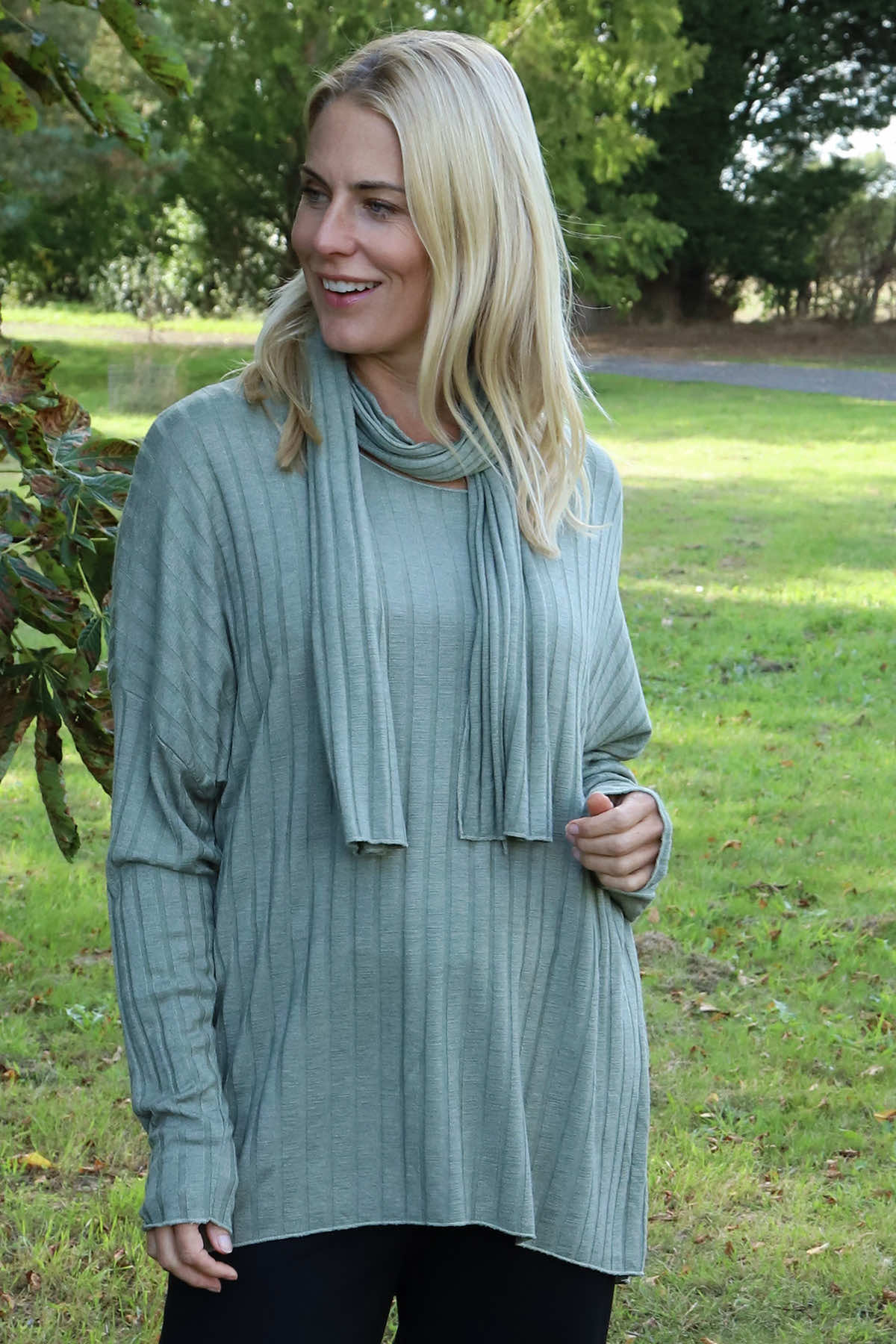 Santana Knitted Scarf Top Khaki