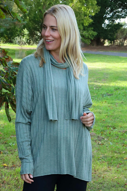 Santana Knitted Scarf Top Khaki - Image 1