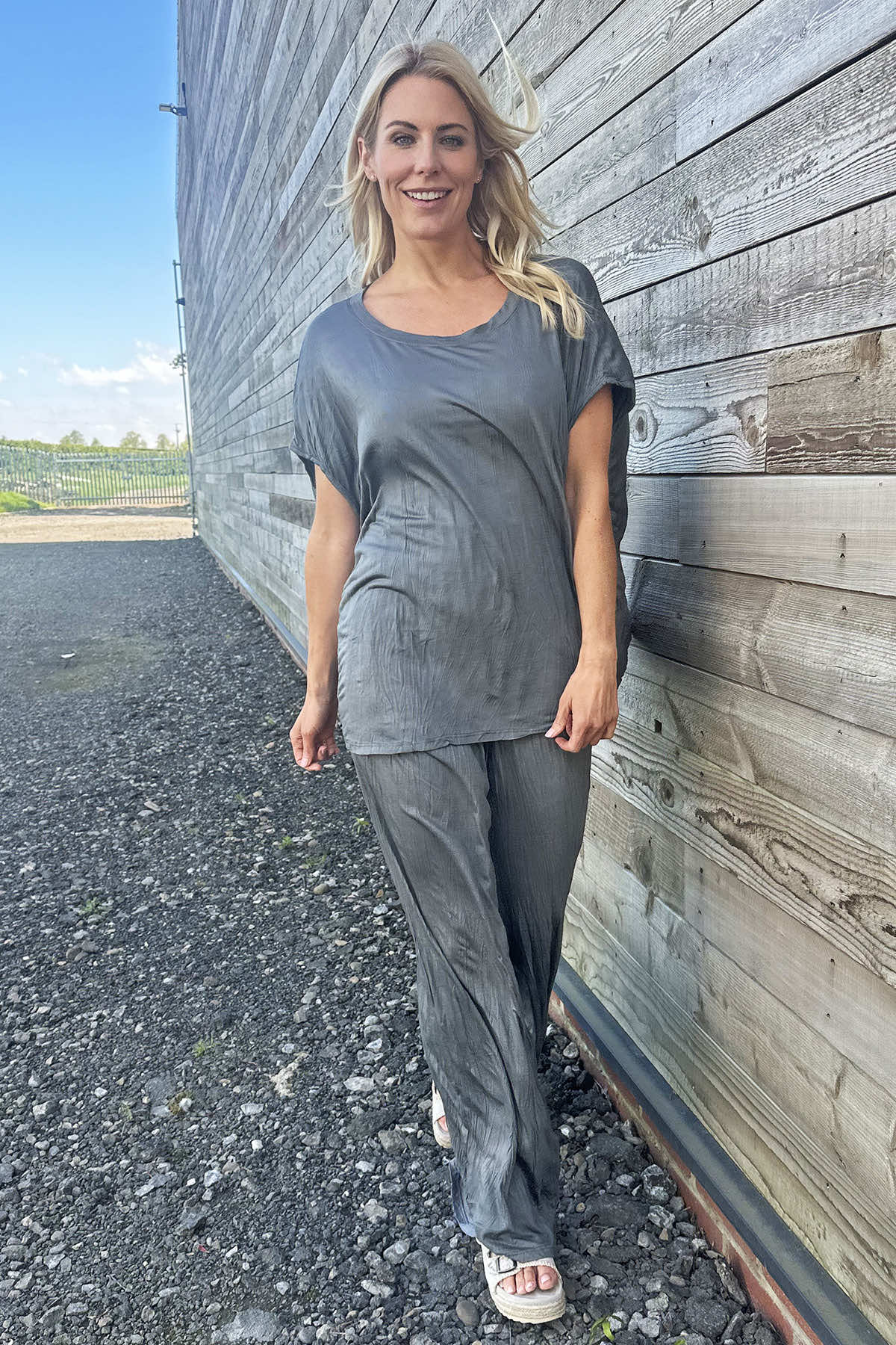 Charissa Crinkle Trousers Mid Grey