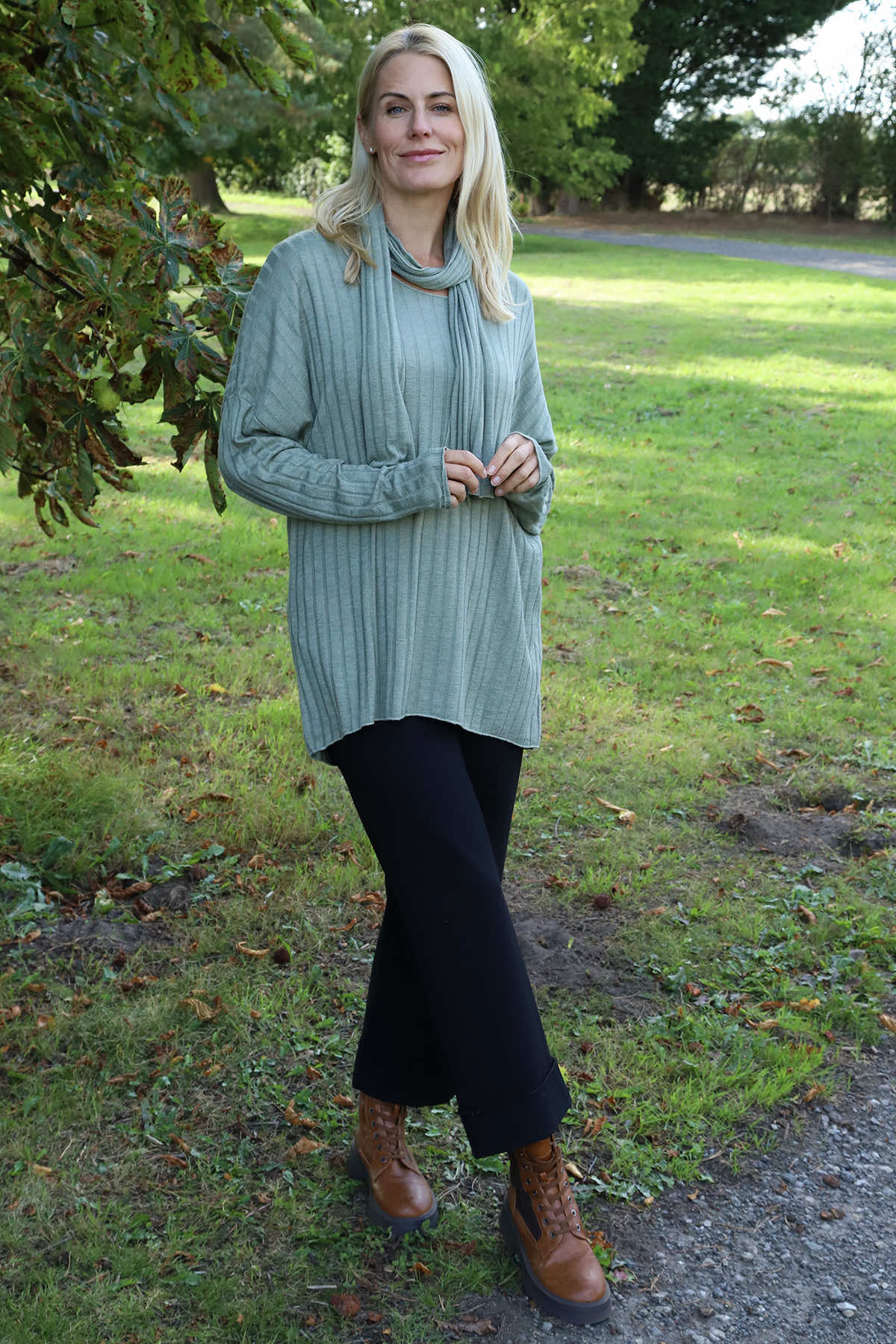 Santana Knitted Scarf Top Khaki