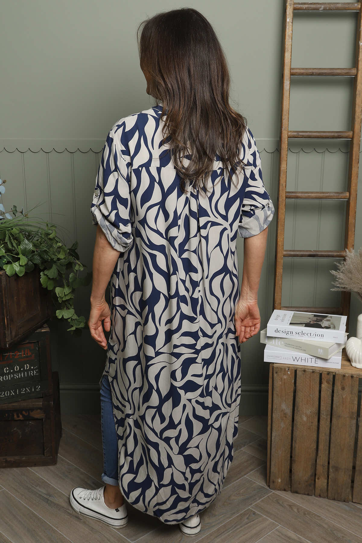 Carlyn Print Button Dress Stone