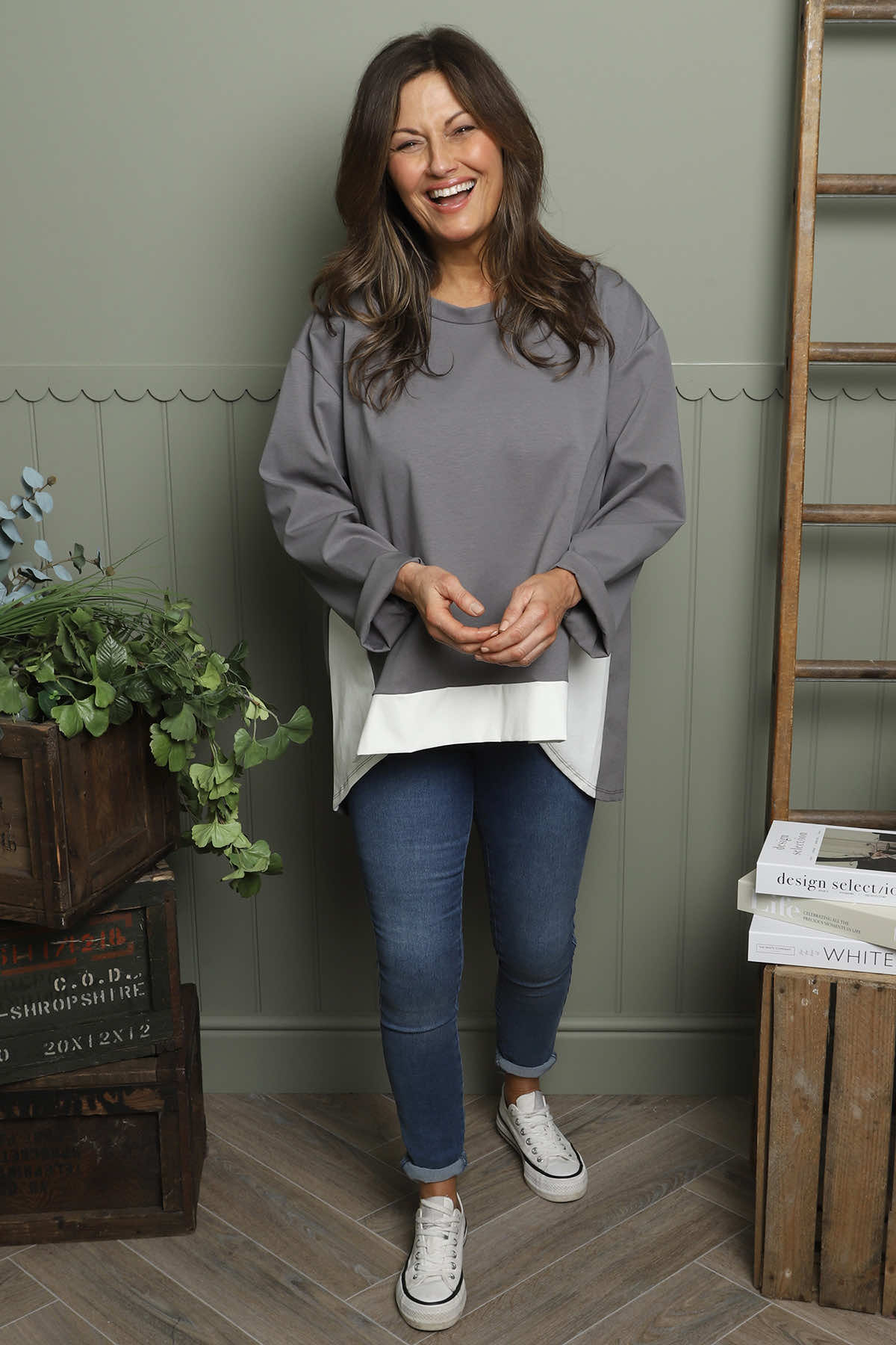 Sukina Contrast Top Mid Grey