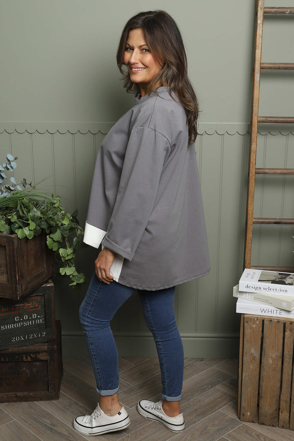 Sukina Contrast Top Mid Grey