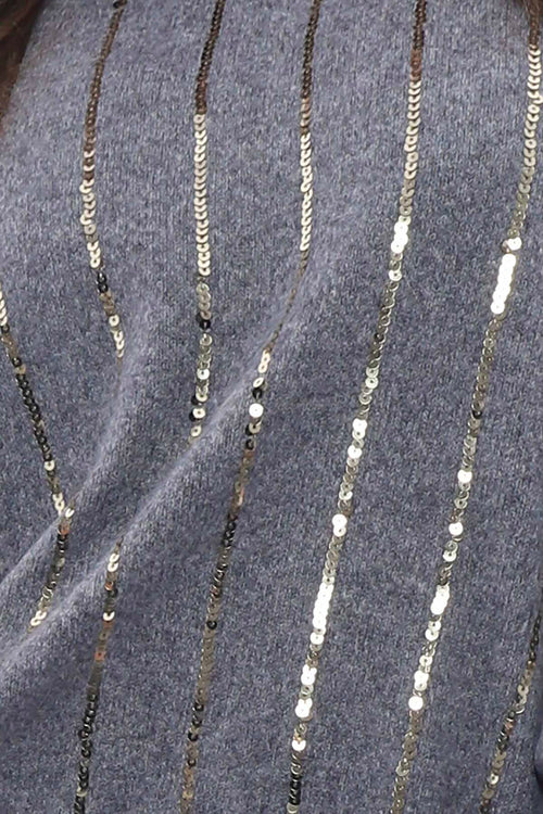 Jerry Sequin Stripe Knitted Jumper Mid Grey - Image 6