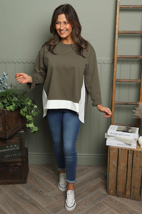 Sukina Contrast Top Khaki - Image 1