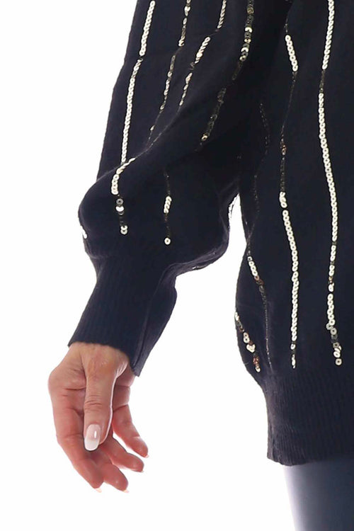 Jerry Sequin Stripe Knitted Jumper Black - Image 3