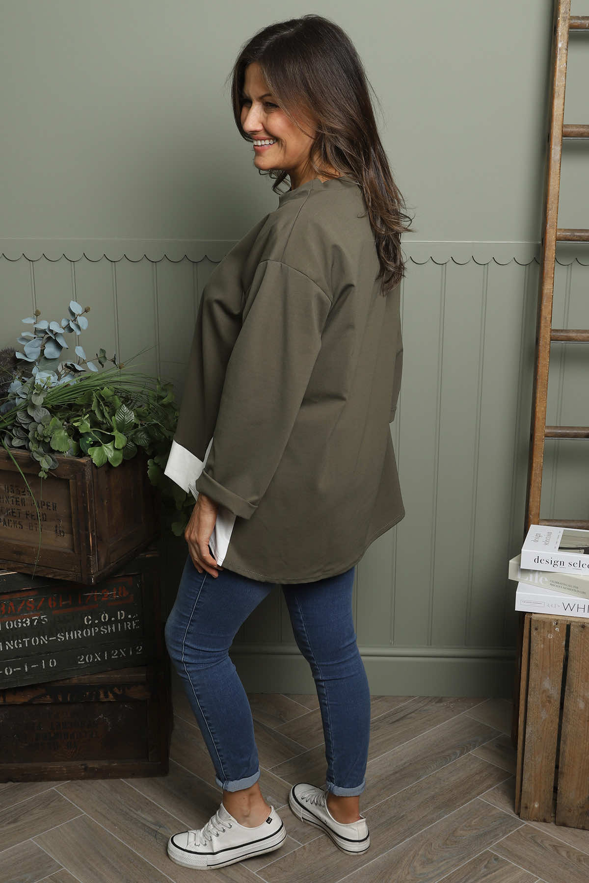 Sukina Contrast Top Khaki