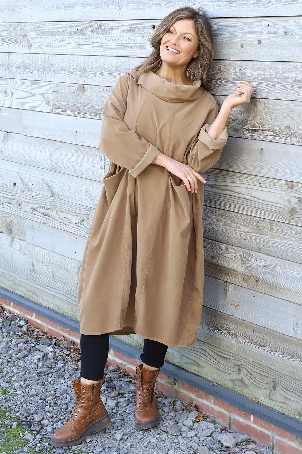 Christie Needlecord Dress Camel