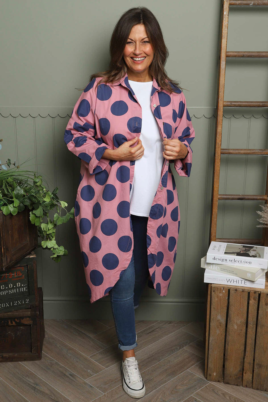 Lita Spot Print Cotton Shirt Pink