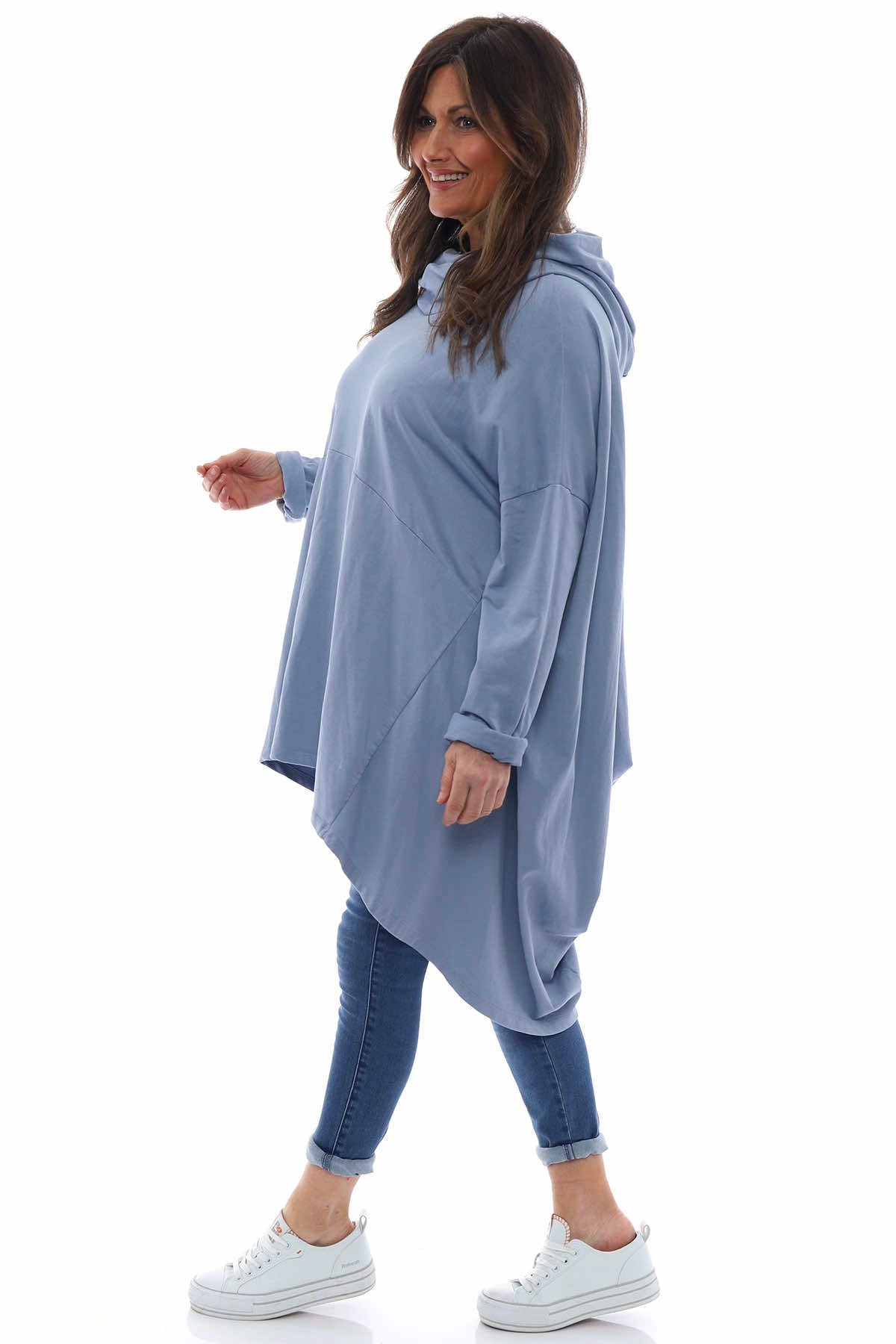 Lorena Cowl Hooded Cotton Top Blue