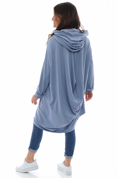 Lorena Cowl Hooded Cotton Top Blue - Image 6
