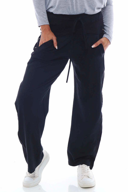 Lara Zip Detail Cotton Trousers Black - Image 4