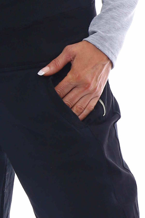 Lara Zip Detail Cotton Trousers Black - Image 2