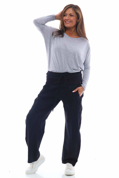 Lara Zip Detail Cotton Trousers Black - Image 1