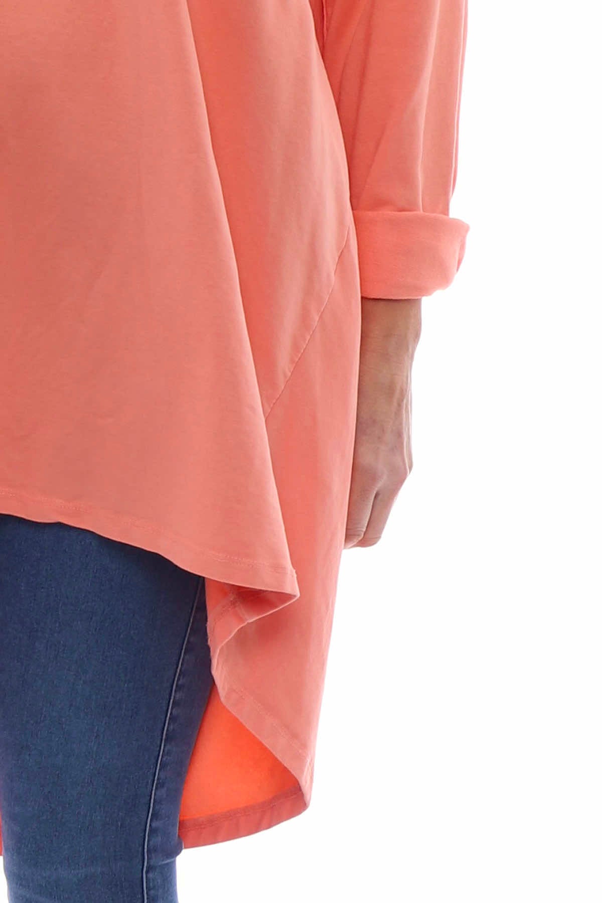 Lorena Cowl Hooded Cotton Top Coral
