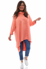 Lorena Cowl Hooded Cotton Top Coral Coral - Lorena Cowl Hooded Cotton Top Coral