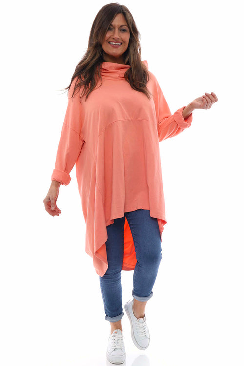 Lorena Cowl Hooded Cotton Top Coral